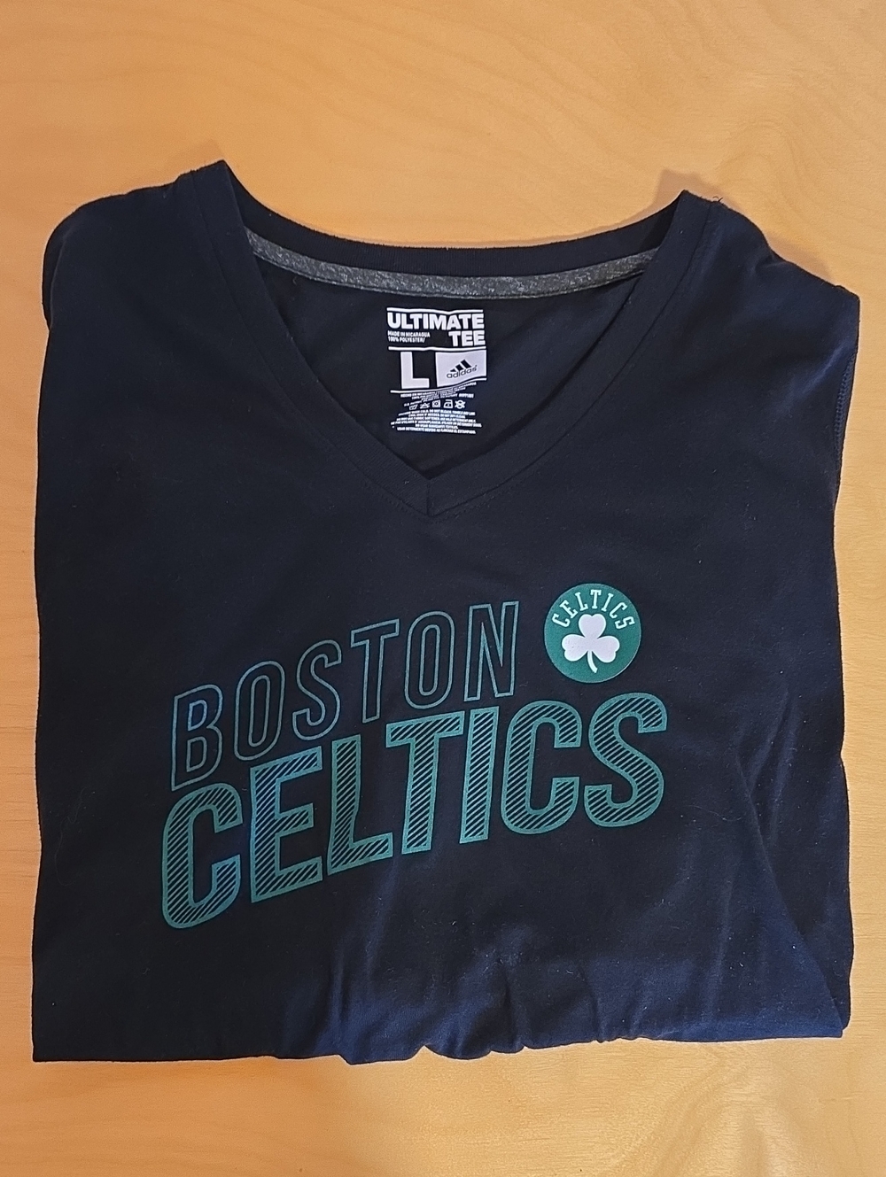 adidas Women's Black V-Neck Boston Celtics Graphic Tee